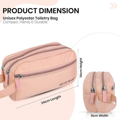 Storite Polyester Multi-Pocket Toiletry Bag for Men & Women, Travel Pouch for Toiletries Shaving Kit & Cosmetics, Water Resistance Pouch, Organizer Travel Pouch for Make Up (1Pk Light Rose)