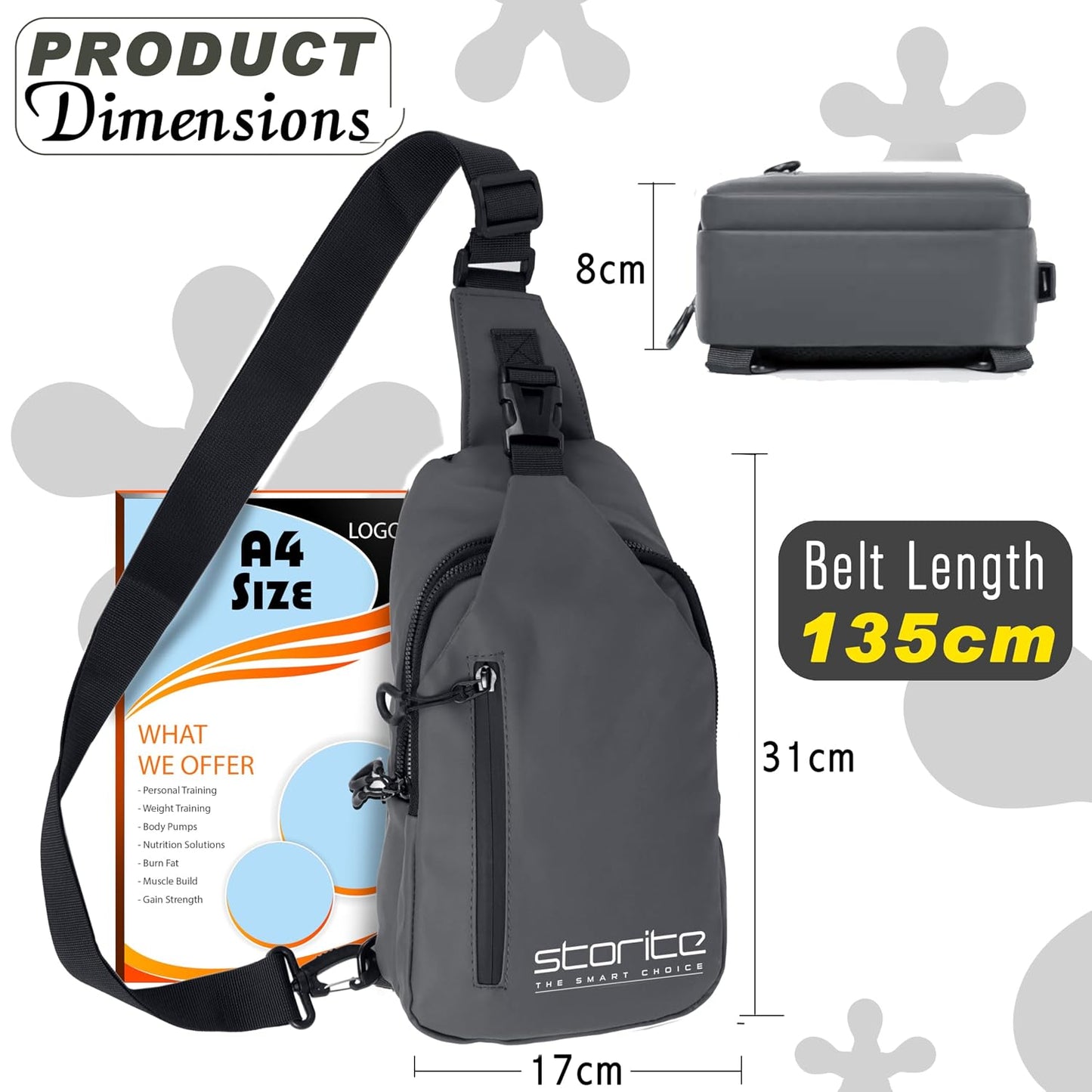 Storite Stylish Crossbody Sling Bag for Men and Women, Anti-Theft Chest Bag with USB Charging Port, Messenger Bags, Casual Shoulder Bag - Grey