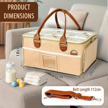 Storite Cute Felt Diaper Caddy Organizer Bag with Lid and Removable Shoulder Strap | Baby Basket Essentials for Newborn Baby Products Storage with Compartments | 40 x 27 x 19 cm | Model 2 – Beige