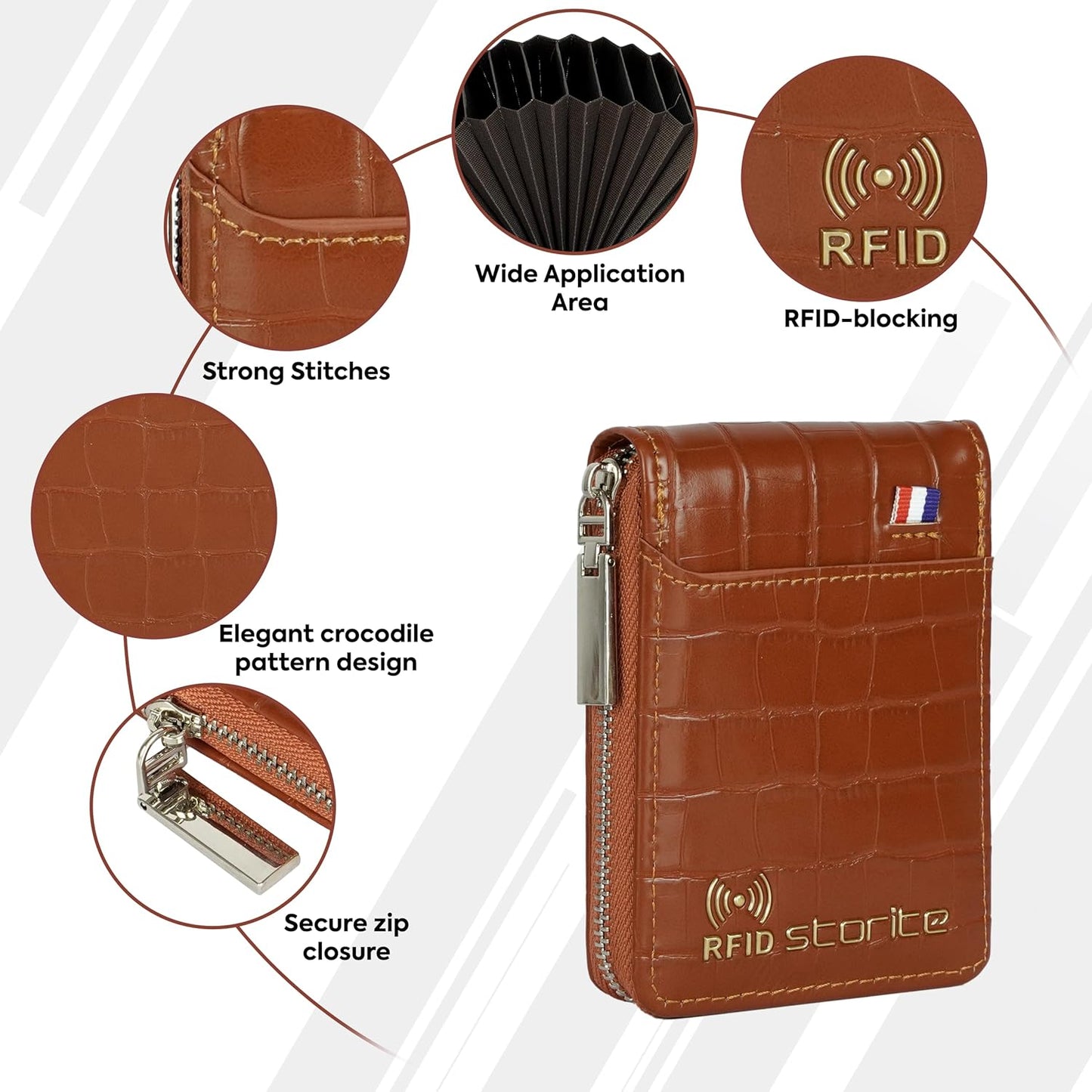 Storite RFID PU Leather 9 Slot Vertical Credit Debit Card Holder Money Wallet Zipper Coin Purse for Men Women (Brown-11.5Cm X 2Cm X 8 Cm)