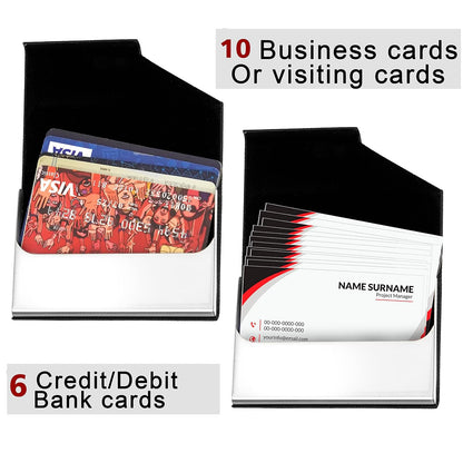 Storite PU Leather Pocket Size Stainless Steel Multi Business Visiting Card Holder Wallet Debit Credit Card Case for Men & Women (Black-9.5 x 6.5 x 1.3 cm)