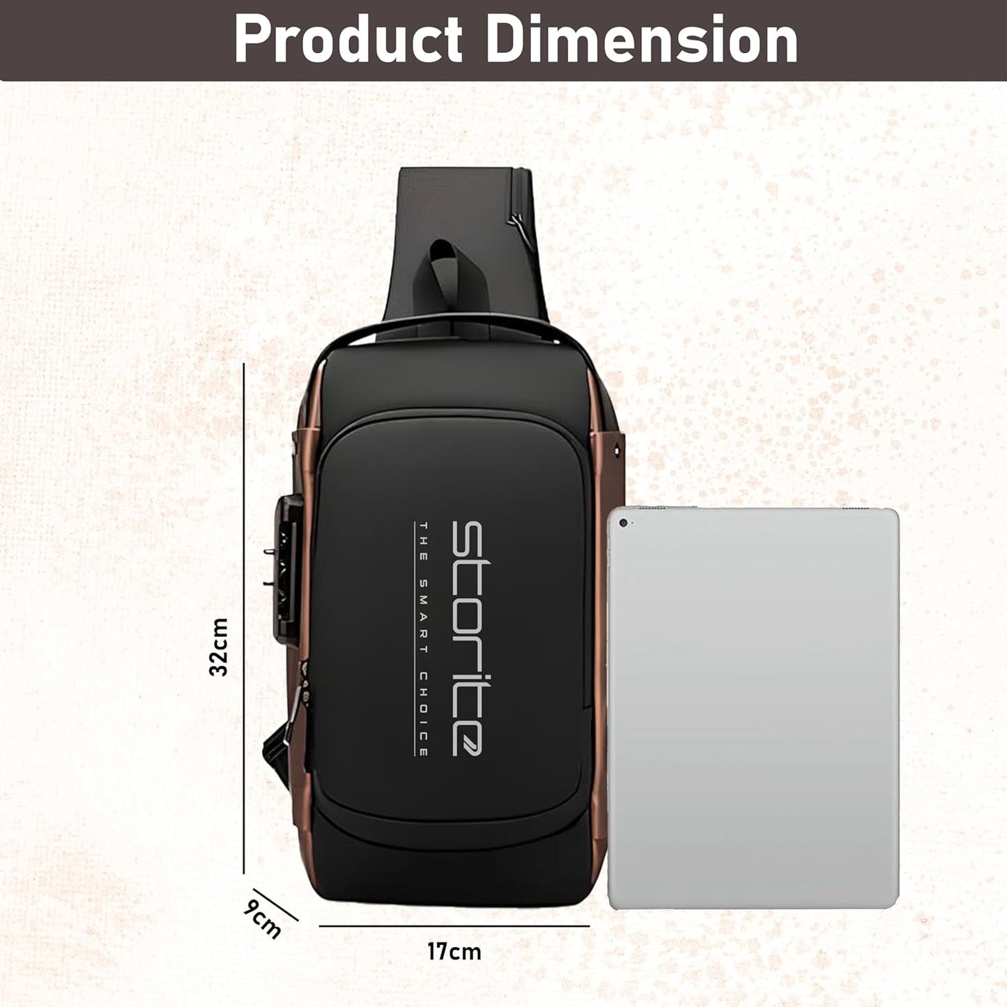 Storite Sling Bag for Men Stylish Crossbody Backpack for Men Women, Anti-Theft Water-resistant Chest Bag, Messenger Bags, Casual Side Shoulder Bag - (Black Brown - 17 x 9 x 32 Cm)