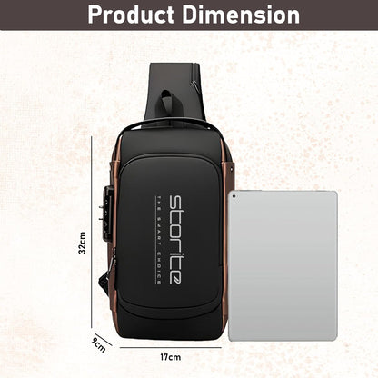 Storite Sling Bag for Men Stylish Crossbody Backpack for Men Women, Anti-Theft Water-resistant Chest Bag, Messenger Bags, Casual Side Shoulder Bag - (Black Brown - 17 x 9 x 32 Cm)