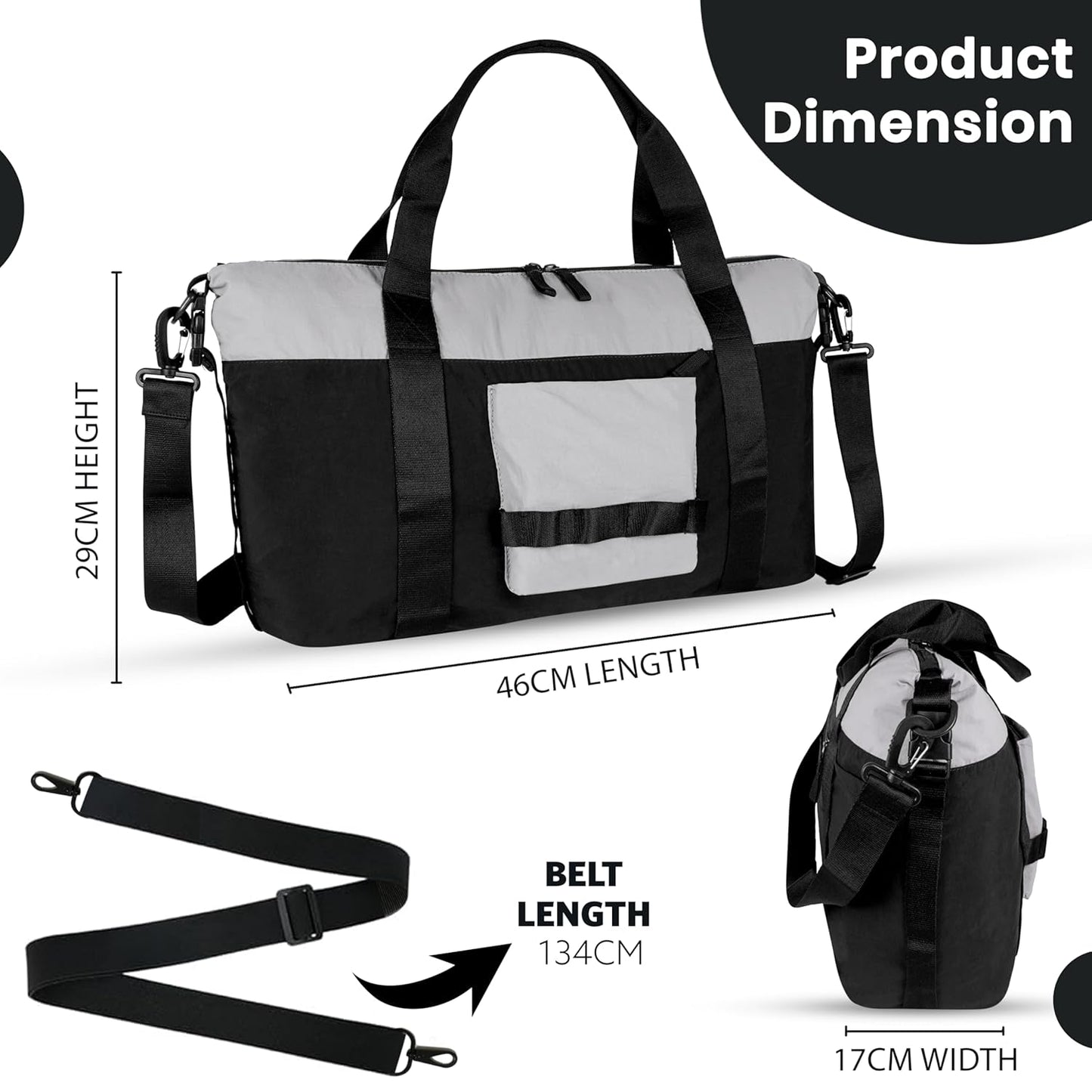 Storite 46 Cm Nylon Luggage Travel Duffle Bag for Women, Sports Shoulder Bag for Women with Wet Pocket Weekender Overnight Luggage Bag,Trendy and Stylish (46x17x29 Cm)