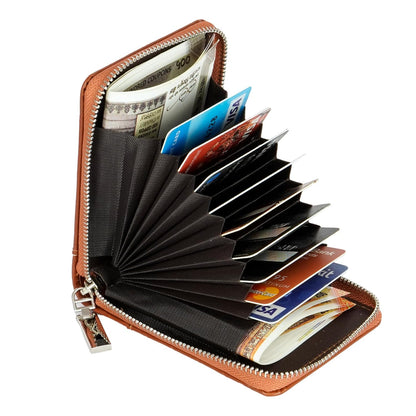 Storite RFID PU Leather 9 Slot Vertical Credit Debit Card Holder Money Wallet Zipper Coin Purse for Men Women (Brown-11.5Cm X 2Cm X 8 Cm)