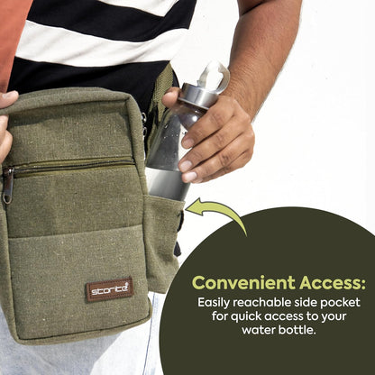 Storite Stylish Padded Canvas Small Sling Cross Body Travel Office One Side Shoulder Bag for Men Women (Green - 16 x 8 x 25.5 Cm)