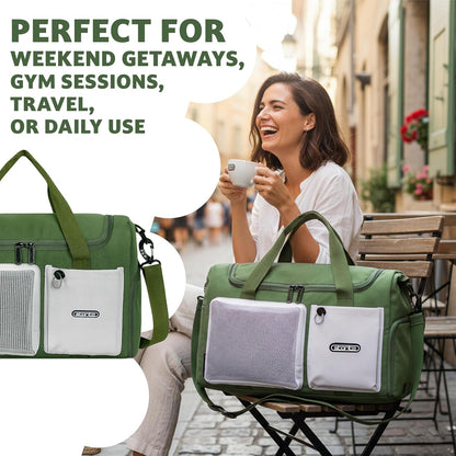 Storite 45cm Multipurpose Travel Duffle Bag for Women – Lightweight Nylon Weekender Overnight Bag with Mesh and Zipper Pockets, Shoe Compartment – Green (45 x 19 x 29 cm)