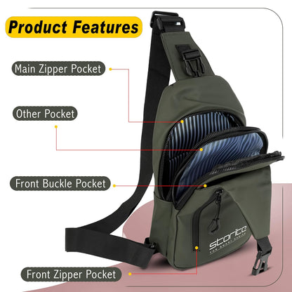 Storite Stylish Crossbody Sling Bag for Men and Women, Anti-Theft Chest Bag with USB Charging Port, Messenger Bags, Casual Shoulder Bag - Olive