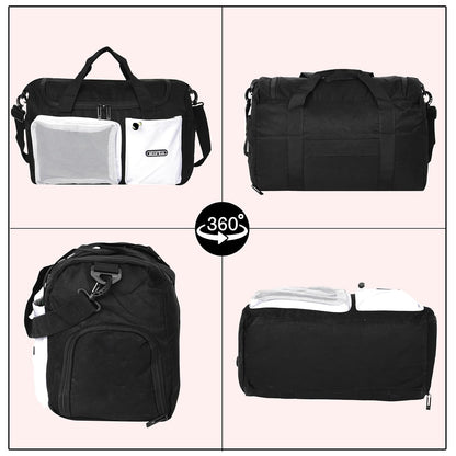 Storite 45cm Multipurpose Travel Duffle Bag for Women – Lightweight Nylon Weekender Overnight Bag with Mesh and Zipper Pockets, Shoe Compartment – Black (29 x 19 x 45 cm)