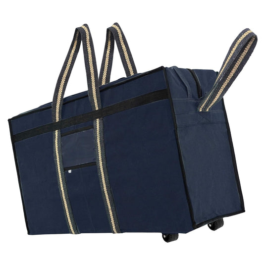 Storite Canvas 90 Liter Large Strong Carry-On Luggage Travel Luggage Duffel Storage Bag With Six Spinner Wheels & Front Transparent Pocket (Blue, 73 X 27.5 X 45 Cm)