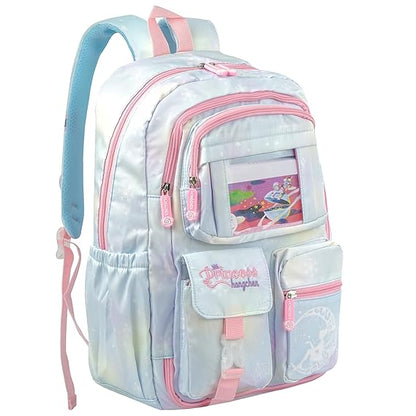Storite School Backpacks for Girls Stylish Bags for Kids 7-12 Years Old Cartoon Water Resistant Backpack Durable Burden Relief School Bag Birthday Gift - blue-pink