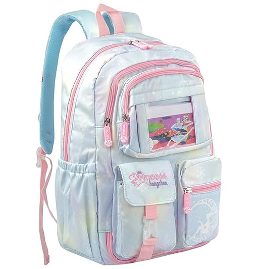 Storite School Backpacks for Girls Stylish Bags for Kids 7-12 Years Old Cartoon Water Resistant Backpack Durable Burden Relief School Bag Birthday Gift - blue-pink
