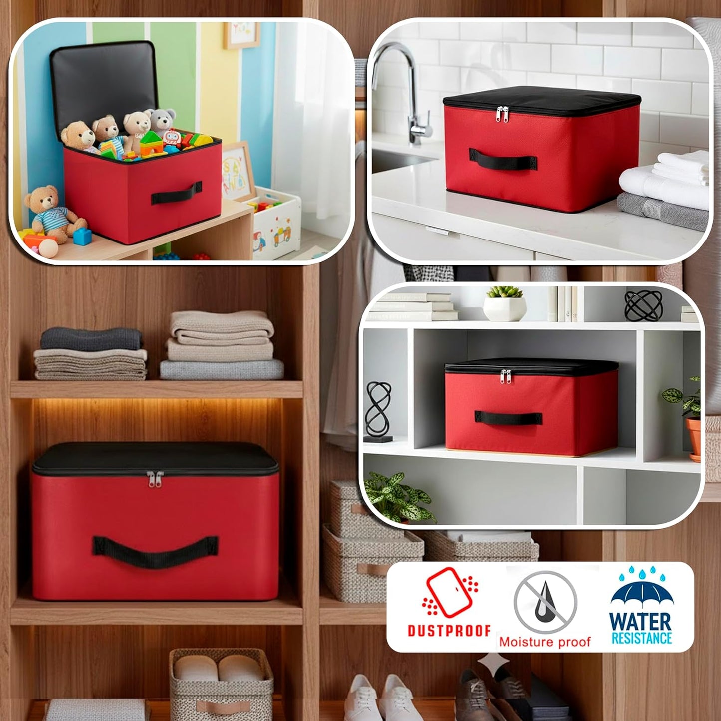 Storite 2 Pack Nylon Underbed Moisture Proof Wardrobe Organizer Storage Bag for Clothes With Zipper Closure and Handle Square - (Red & Black, 38.1x25.4x35 cm)