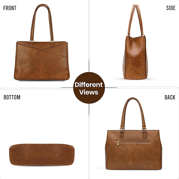 Storite Elegant Brown Leather Tote Bag for Women Stylish & Spacious Shoulder Handbag for Work, Office & Daily Use