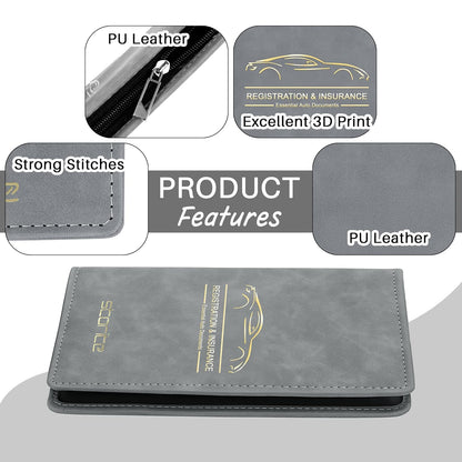 Storite Pu Leather Zipper Unique Car Registration and Insurance Card Holder, Vehicle License Document Glove Box Compartment Organizer for Men and Women - (Grey- 23 x 1 x 13.5cm)