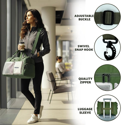 Storite 45cm Multipurpose Travel Duffle Bag for Women – Lightweight Nylon Weekender Overnight Bag with Mesh and Zipper Pockets, Shoe Compartment – Green (45 x 19 x 29 cm)