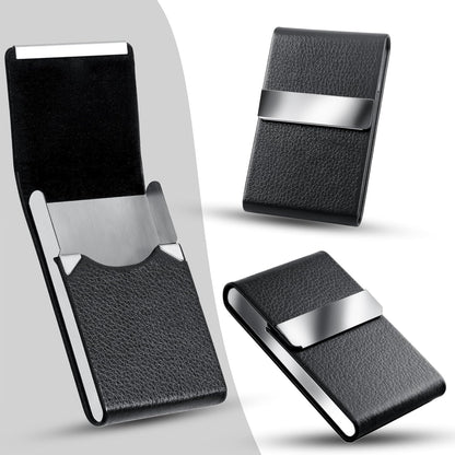 Storite Vertical Card Holder, PU Leather and Stainless Steel Credit Card Wallet, Business Card Holder for Men and Women (Black -9 x 1 x 6 Cm)