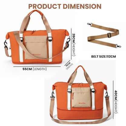 Storite Expandable Travel Duffle Bag for Women Lightweight Foldable Luggage Bag with Multi-Pocket Organizer Water Resistance Bag for Traveling, Gym Weekend Trips (Orange)