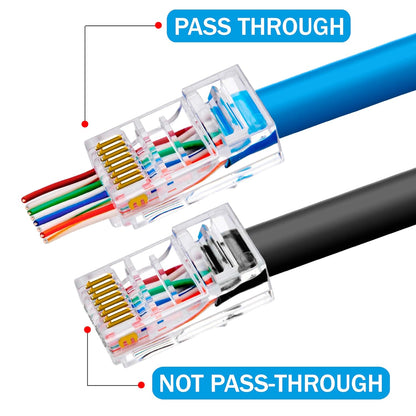 Storite Cat6 RJ45 Modular Plugs Ethernet Cable Crimp Connectors Network Plug for Solid Wire and Standard Cable Passthrough (100 PK)
