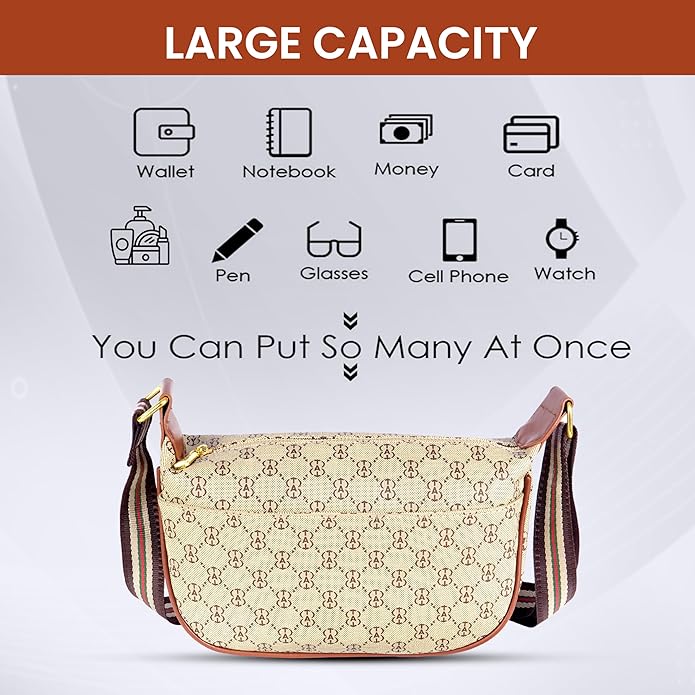 Storite PU Leather Women's Sling Bag with Pouch | Multi-Layer Ladies Purse Travel shoulder bag -Beige