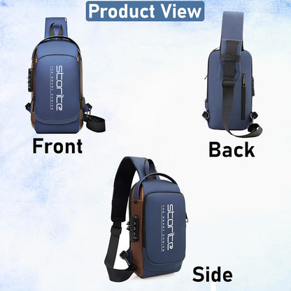Storite Sling Bag for Men Stylish Crossbody Backpack for Men Women, Anti-Theft Water-resistant Chest Bag, Messenger Bags, Casual Side Shoulder Bag - Blue Brown