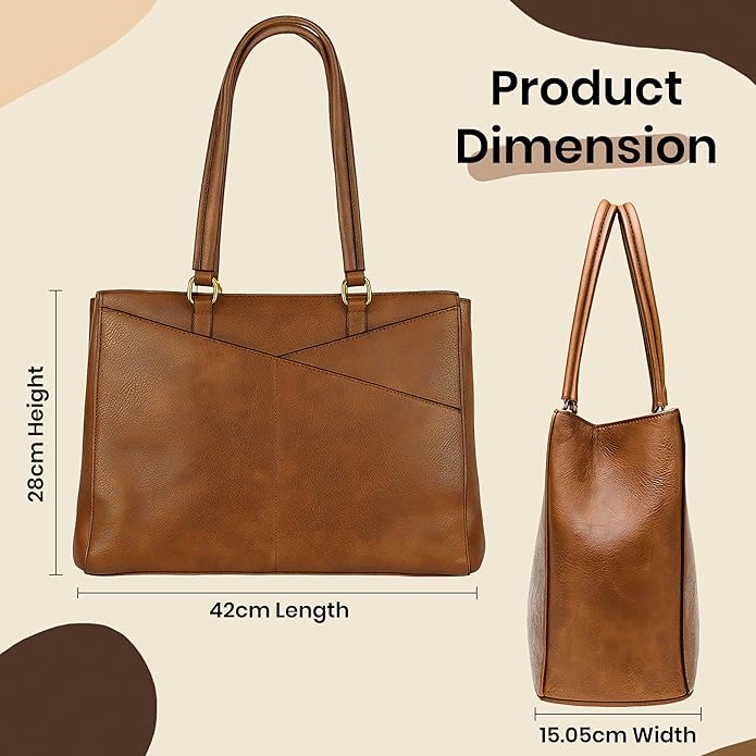 Storite Elegant Brown Leather Tote Bag for Women Stylish & Spacious Shoulder Handbag for Work, Office & Daily Use