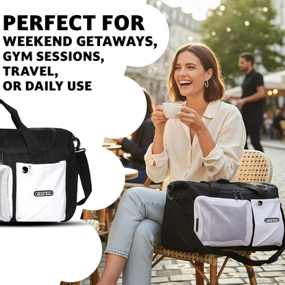Storite 45cm Multipurpose Travel Duffle Bag for Women – Lightweight Nylon Weekender Overnight Bag with Mesh and Zipper Pockets, Shoe Compartment – Black (29 x 19 x 45 cm)
