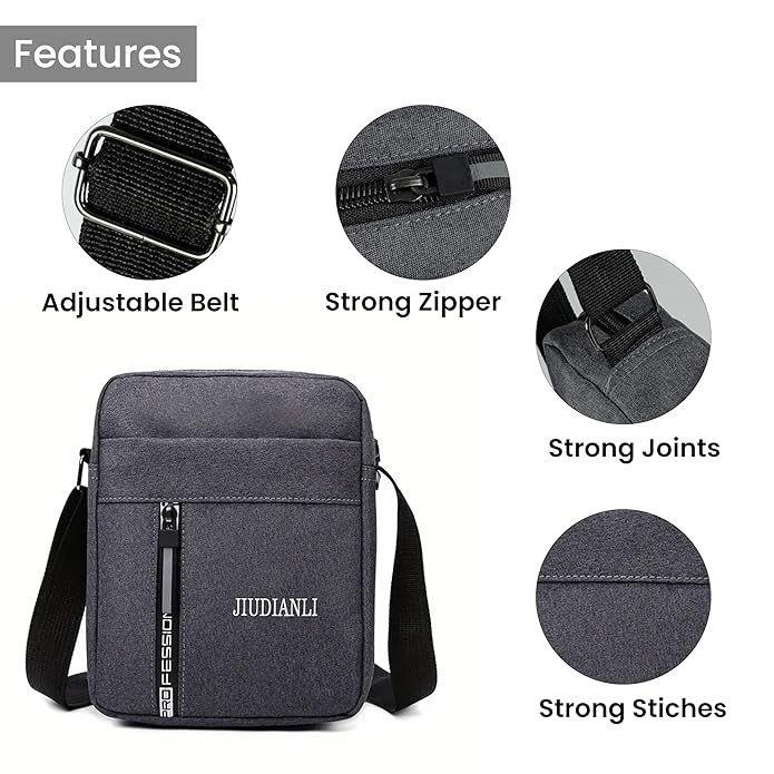 Storite Crossbody Shoulder Bag for Men & Women - Lightweight Travel Messenger Sling Bag with Adjustable Strap & Multiple Pocket For Office Daily Use & Outdoor (Grey - 20 x 5 x 16 Cm)