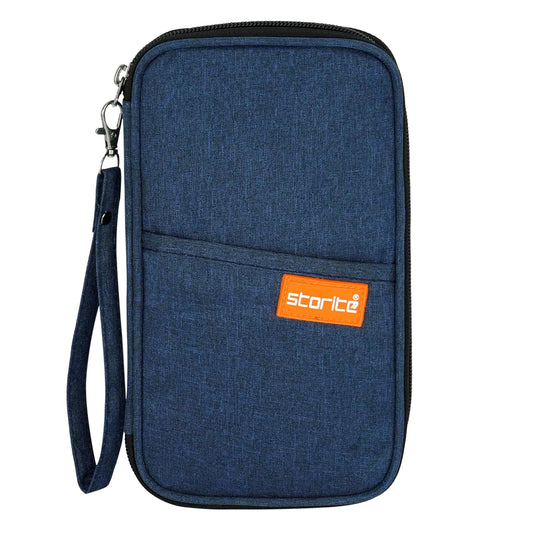 Storite Nylon Travel Family Passport Holder Wallet Document Organizer Travel Accessories for Credit Debit Card Boarding Pass with Removable Hand Strap for Men and Women (Blue-23 X 3 X 13Cm)