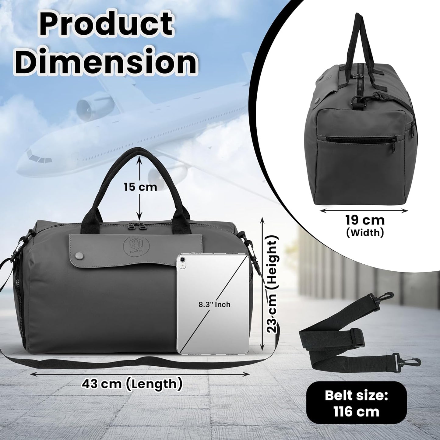 Storite Nylon 43 cm Travel Duffel Bag, Sports Gym Duffle Bag, Shoulder Handbag for Women, Outdoor Weekend Bag with Shoe and Wet Clothes Compartments (Grey,43x23x19 cm)