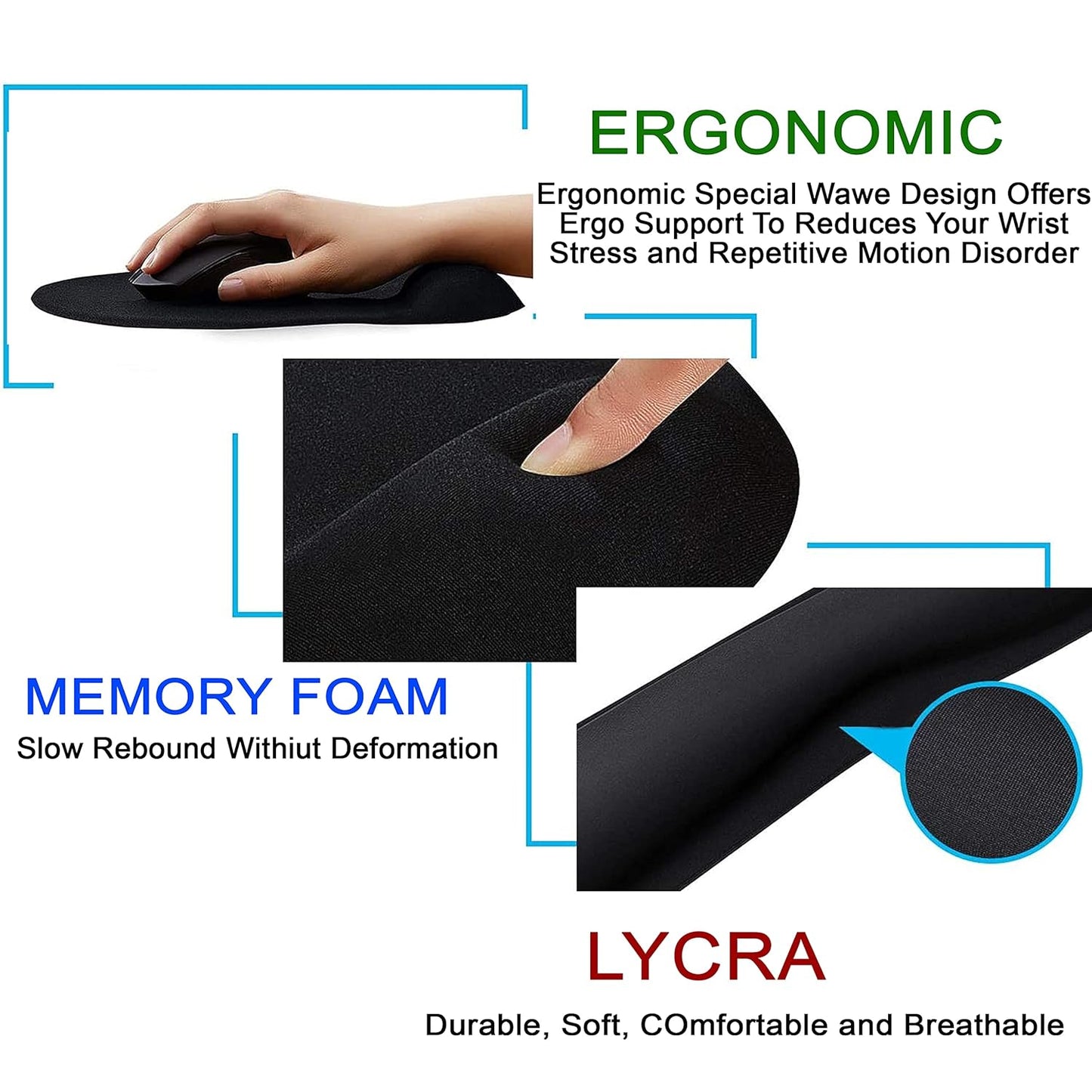 Storite 2in1 Mouse Pad with Wrist Support and Keyboard Wrist Rest Support with Non Slip Rubber Base Set for Computer Laptop Mac, Easy Typing & Pain Relief (Black)