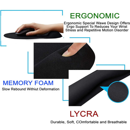Storite 2in1 Mouse Pad with Wrist Support and Keyboard Wrist Rest Support with Non Slip Rubber Base Set for Computer Laptop Mac, Easy Typing & Pain Relief (Black)