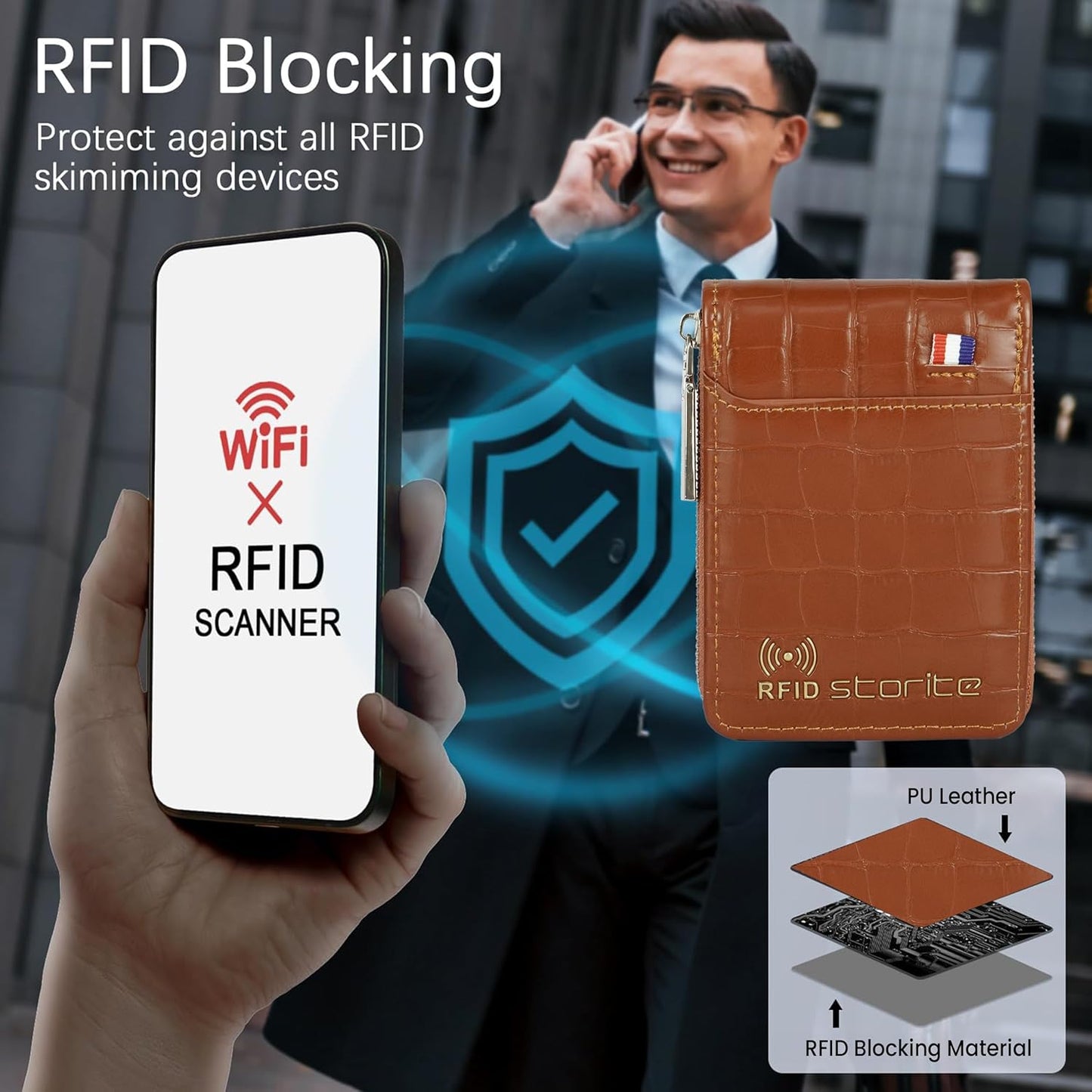 Storite RFID PU Leather 9 Slot Vertical Credit Debit Card Holder Money Wallet Zipper Coin Purse for Men Women (Brown-11.5Cm X 2Cm X 8 Cm)