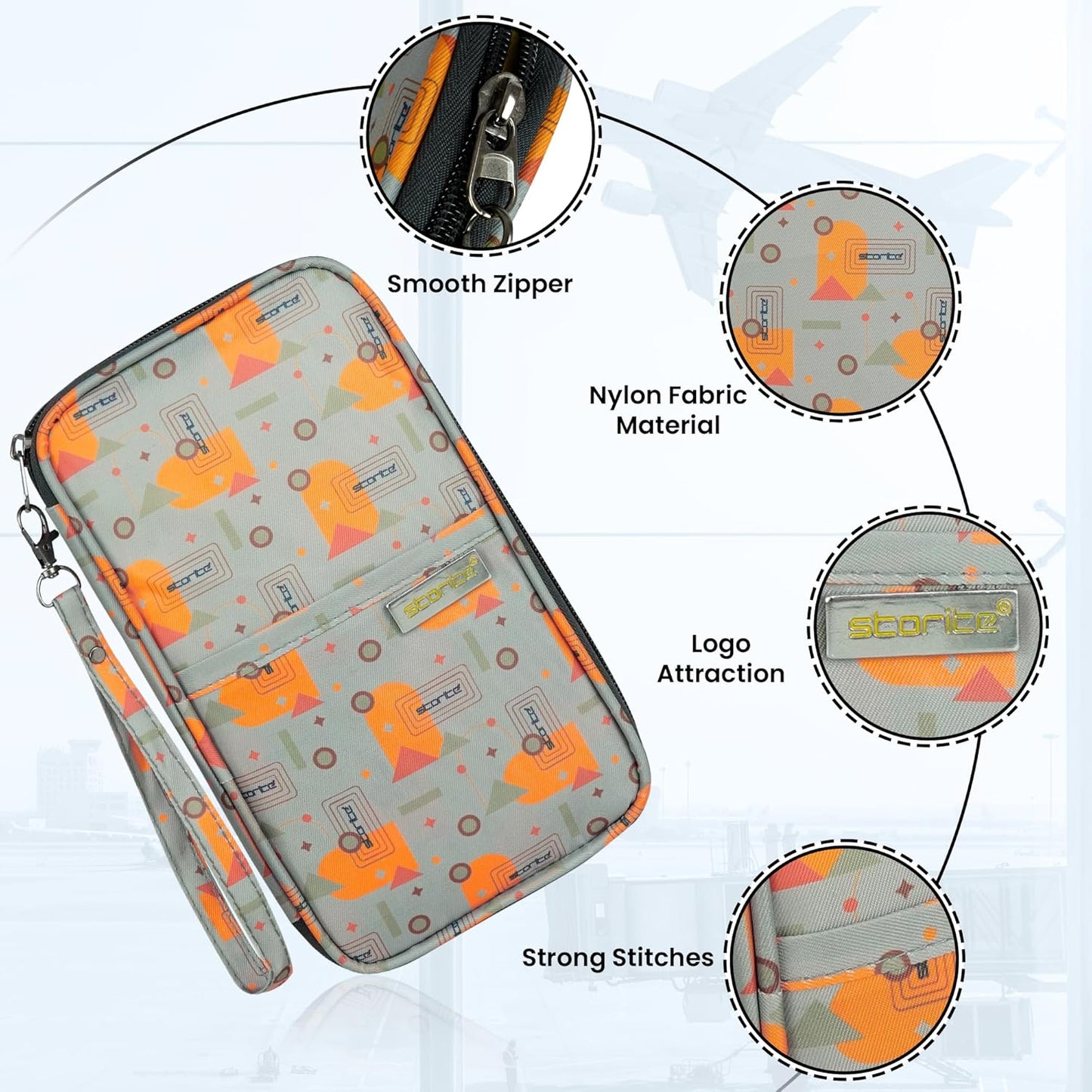 Storite Nylon Geometric Design Travel Passport Holder Wallet Passport Cover Travel Accessories Passport Holder Organizer for Men Women(Orange/Grey - 13 x 3 x 23 cm)