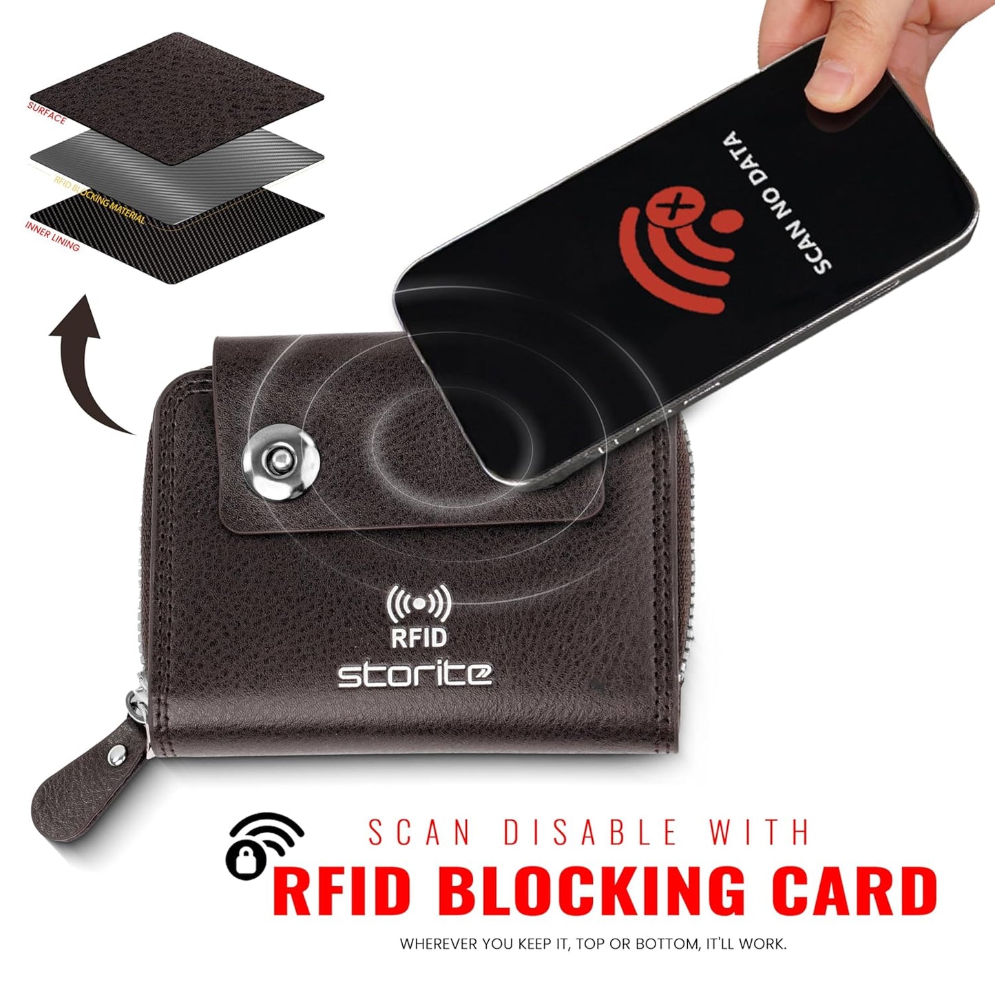 Storite 15 Slots RFID Blocking Card Holder Zipper Wallet | Leather Flip Flop Cover| Unisex Wallet (Brown)