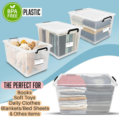 Storite 2 Pack 50 Ltr Multipurpose Plastic Storage Container Box With Small Rolling Wheels (Clear,Transparent),54 x 38 x 31 cm, Rectangular