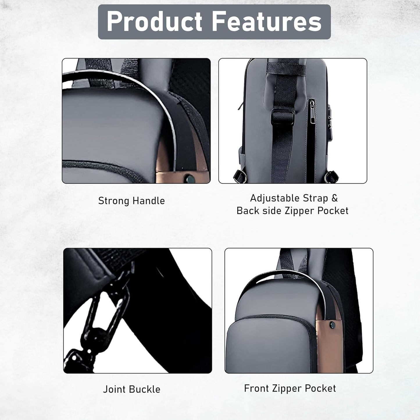 Storite Sling Bag for Men Stylish Crossbody Backpack for Men Women, Anti-Theft Water-resistant Chest Bag, Messenger Bags, Casual Side Shoulder Bag (Grey Brown - 17x9x32 CM)