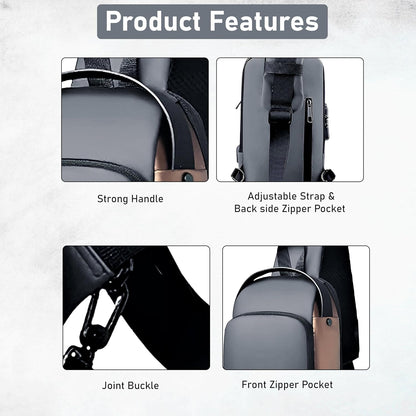 Storite Sling Bag for Men Stylish Crossbody Backpack for Men Women, Anti-Theft Water-resistant Chest Bag, Messenger Bags, Casual Side Shoulder Bag (Grey Brown - 17x9x32 CM)