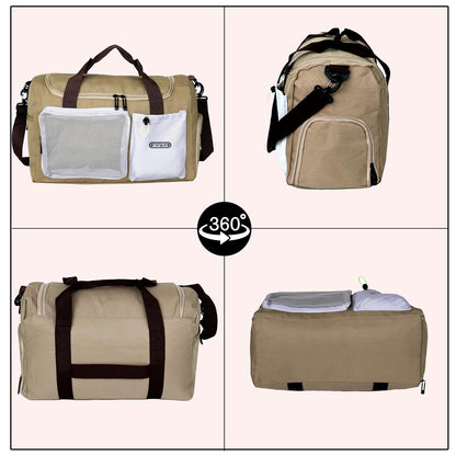 Storite 45cm Multipurpose Travel Duffle Bag for Women – Lightweight Nylon Weekender Overnight Bag with Mesh and Zipper Pockets, Shoe Compartment – Beige (45 x 19 x 29 cm)