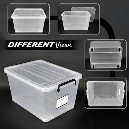 Storite 2 Pack 27 Ltr Multipurpose Plastic Storage Container Box With Small Rolling Wheels (Clear,Transparent),44 x 33 x 25 cm, Rectangular