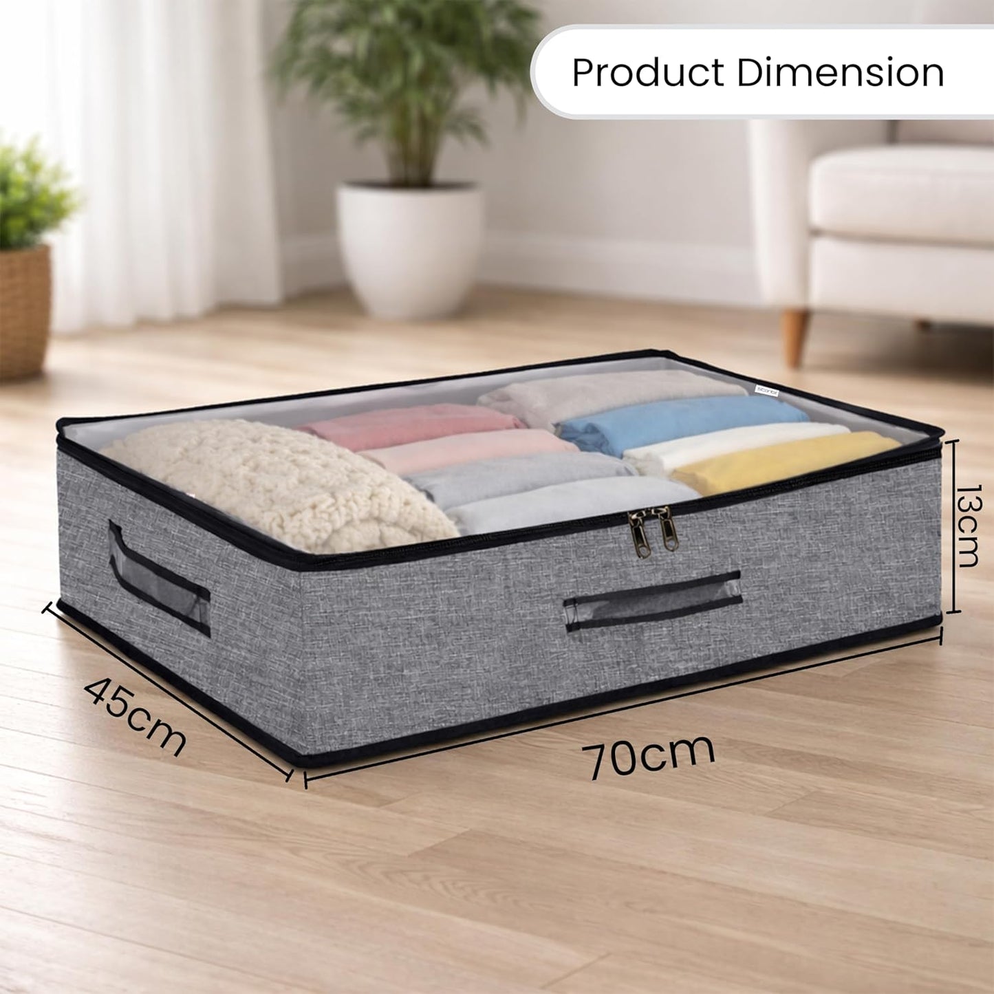 Storite Foldable Underbed Bag - Blankets Clothes Comforters Storage Bag Breathable Zippered Organizer for Bedroom with Clear Window and Handles