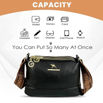Storite PU Leather Sling Bag, Crossbody Bag with Multi-Compartment for Women and Girls With Adjustable Shoulder Strap - Black