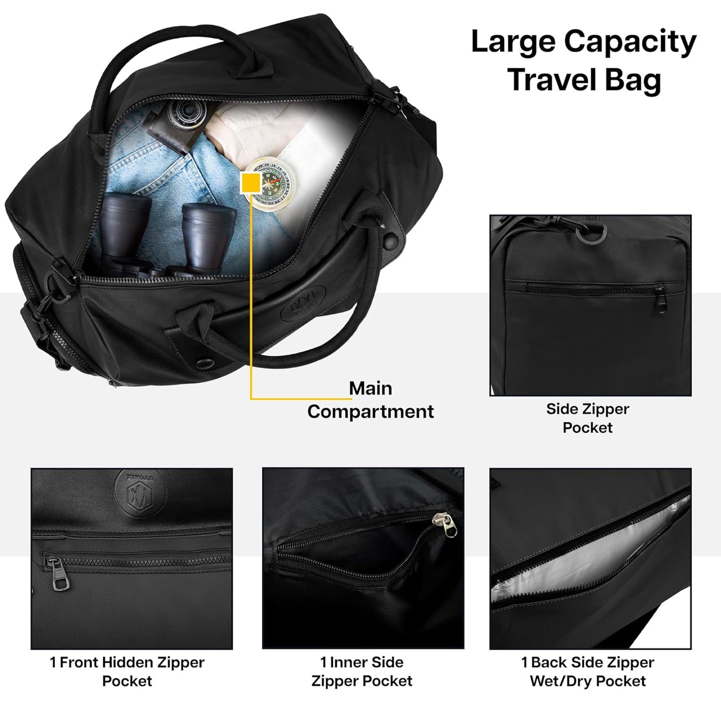 Storite Nylon 43 cm Travel Duffel Bag, Sports Gym Duffle Bag, Shoulder Handbag for Women, Outdoor Weekend Bag with Shoe and Wet Clothes Compartments (Black,43x23x19 cm)