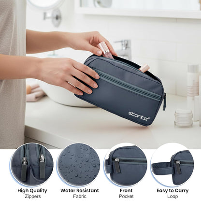 Storite Polyester Multi-Pocket Toiletry Bag for Men & Women, Travel Pouch for Toiletries Shaving Kit & Cosmetics, Water Resistance Pouch, Organizer Travel Pouch for Make Up (1Pk-Blue)