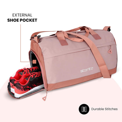 Storite Nylon 45 cm Travel Duffle Bag for Women with Luggage Trolley Sleeve Lightweight, Waterproof Luggage Bag with Shoe Compartment (Pink, 45 x 18 x 25 cm)