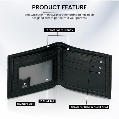 Storite Leather Wallet for Men - Lightweight Wallet with SIM Card Slot & ID Window for Office Travel & Daily Use (Black - 11.5 x 9 Cm)