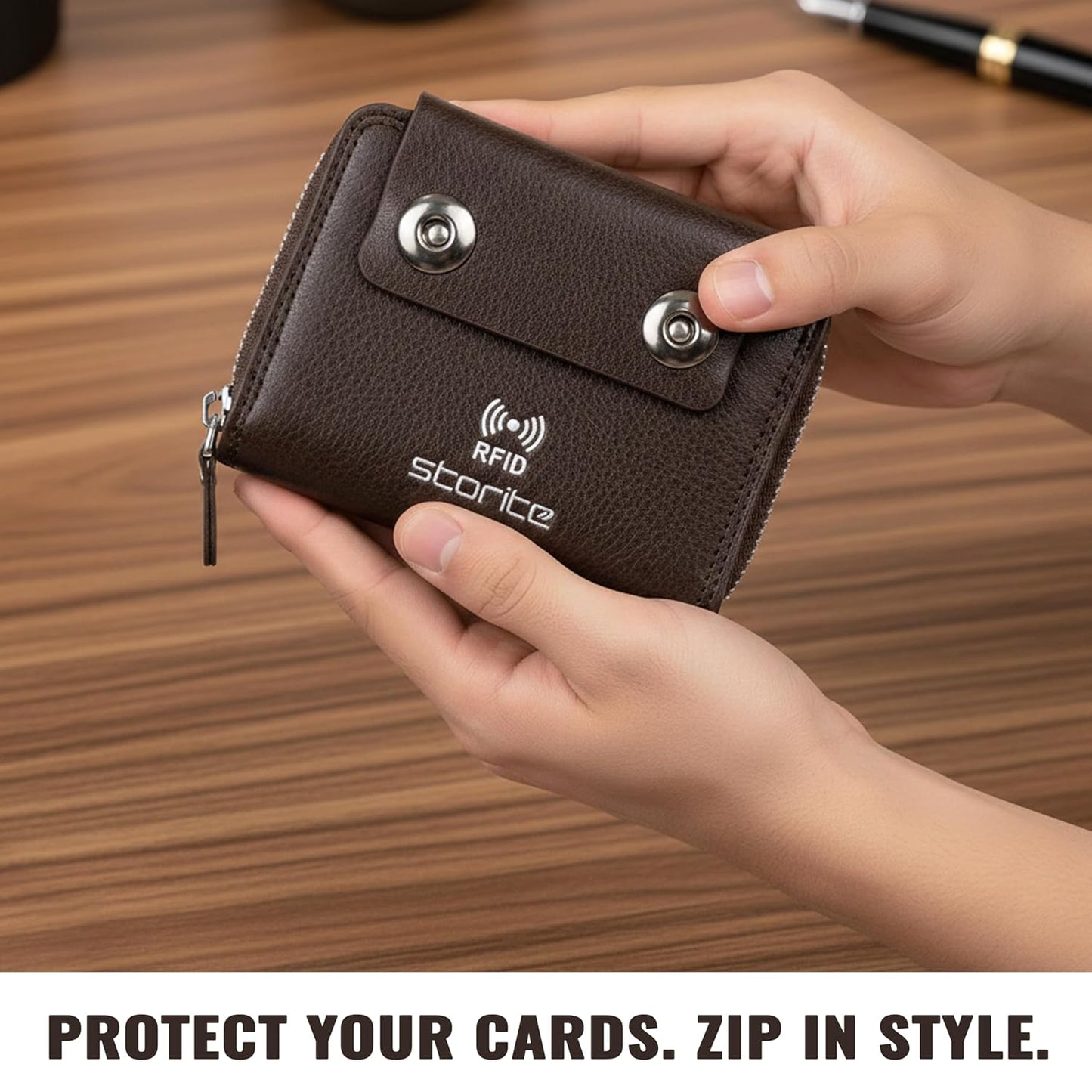 Storite 15 Slots RFID Blocking Card Holder Zipper Wallet | Leather Flip Flop Cover| Unisex Wallet (Brown)