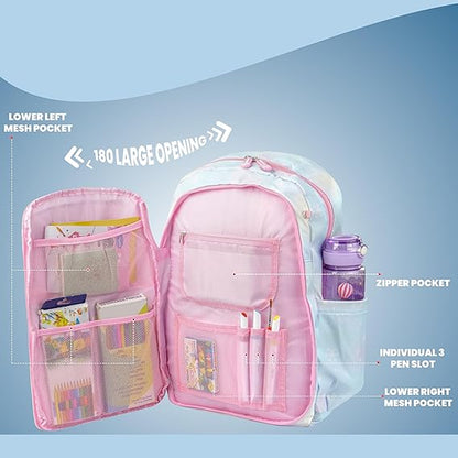 Storite School Backpacks for Girls Stylish Bags for Kids 7-12 Years Old Cartoon Water Resistant Backpack Durable Burden Relief School Bag Birthday Gift - blue-pink