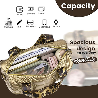 Storite Crossbody Bag, Puffy Purses Top Handle Handbags, Puffer Shoulder Bag for Women - Gold