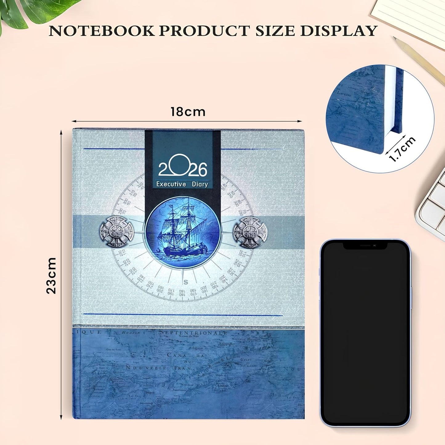 Storite Executive Planner Organizer Hard Bound Notebook Diary 2026 with Sunday Half Page (4 Pack- Big, Grey Blue)